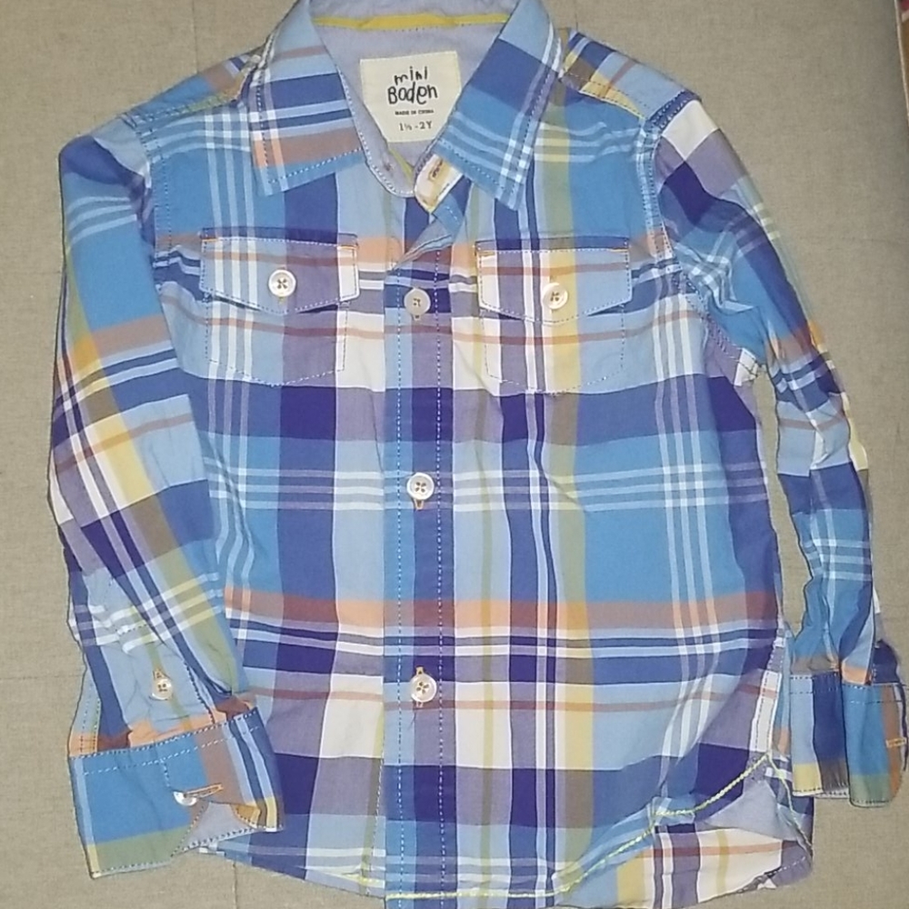 Mini Boden Boys Button Down Shirt - 1 1/2 to 2 Yr
